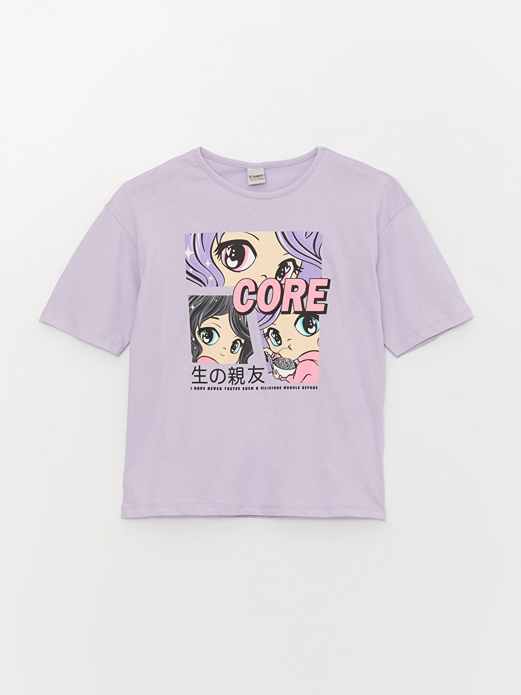 Lila Bisiklet Yaka Baskılı Kısa Kollu Kız Çocuk Tişört