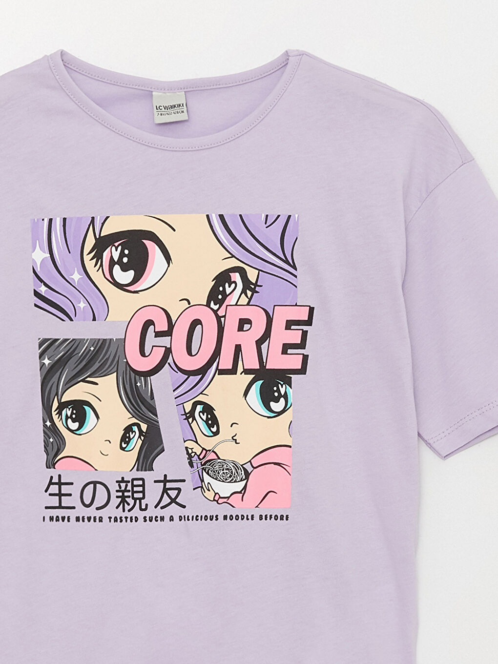 Lila Bisiklet Yaka Baskılı Kısa Kollu Kız Çocuk Tişört-2