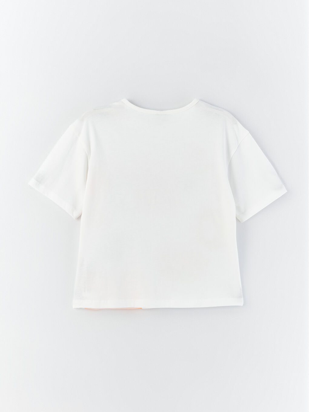 Beyaz Bisiklet Yaka Baskılı Kısa Kollu Kız Çocuk Tişört-2