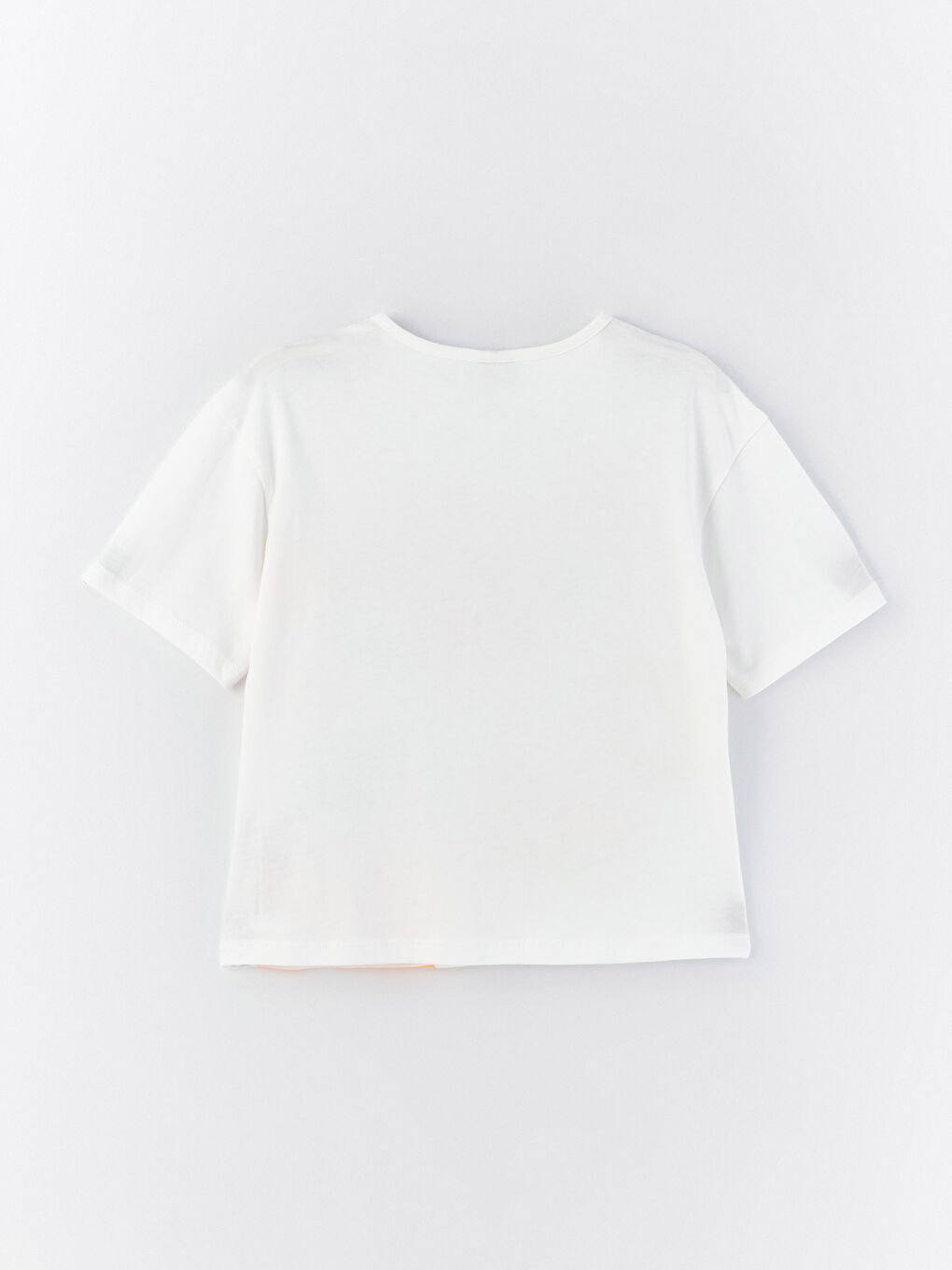 Beyaz Bisiklet Yaka Baskılı Kısa Kollu Kız Çocuk Tişört-1