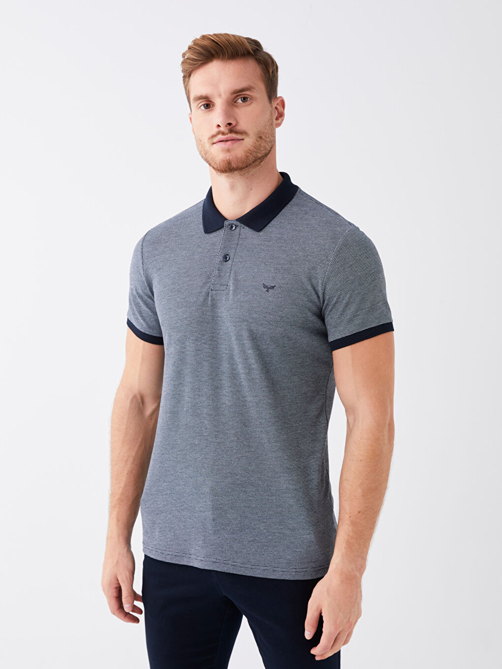 Lacivert Polo Yaka Kısa Kollu Erkek Tişört-1