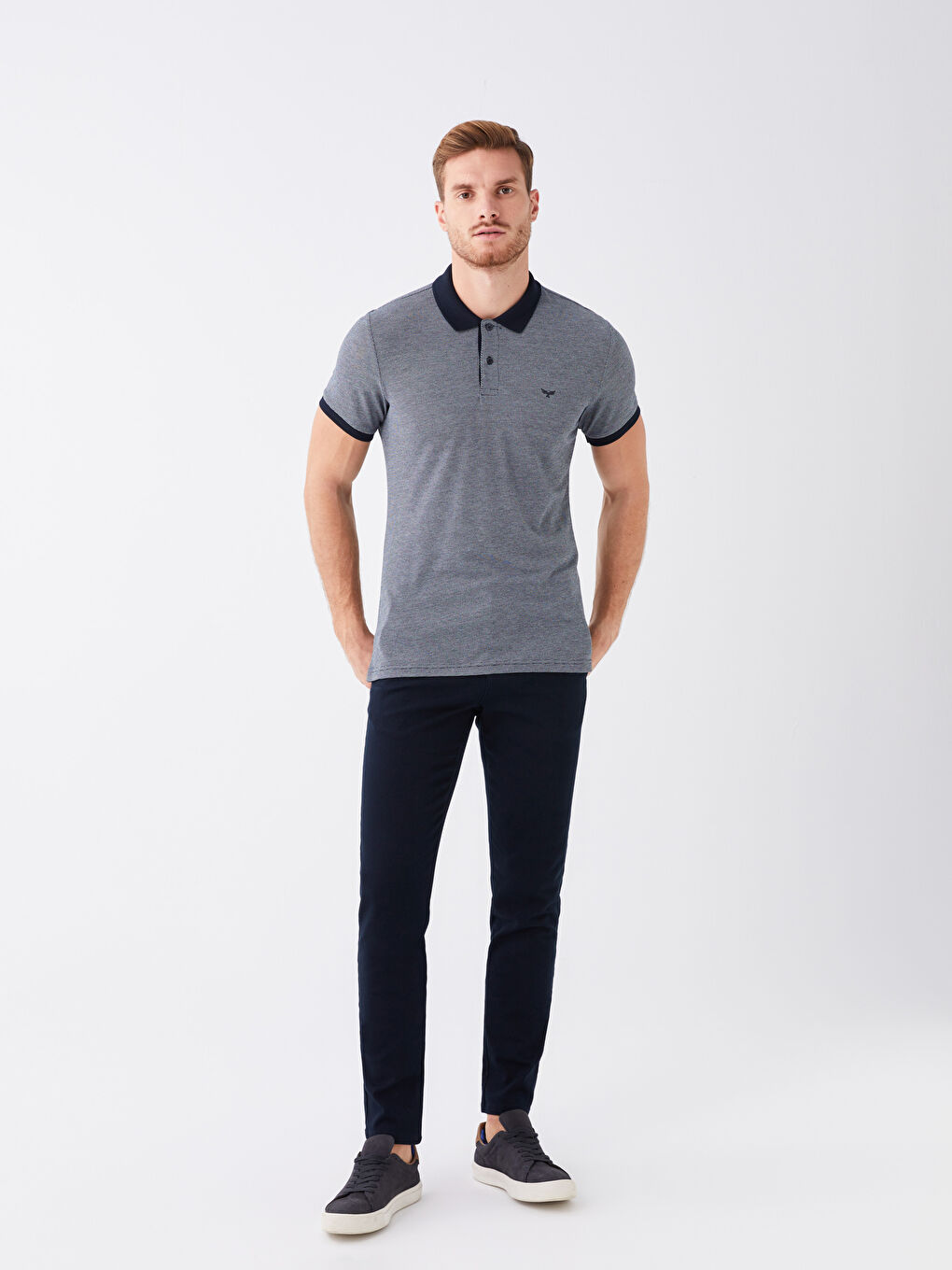 Lacivert Polo Yaka Kısa Kollu Erkek Tişört-2