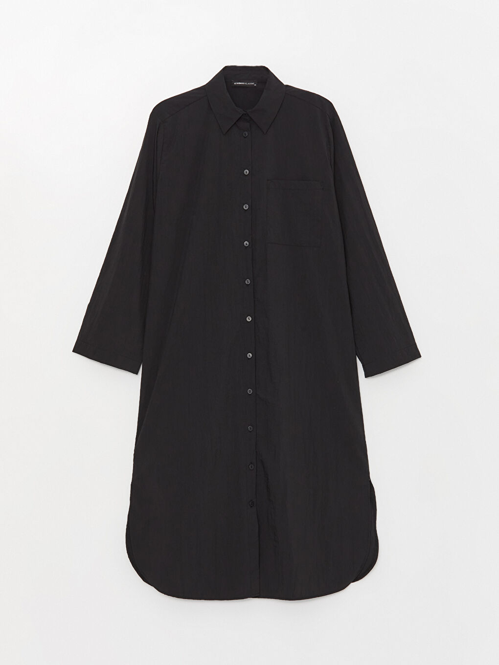 Siyah Düz Uzun Kollu Kadın Gömlek Elbise-4