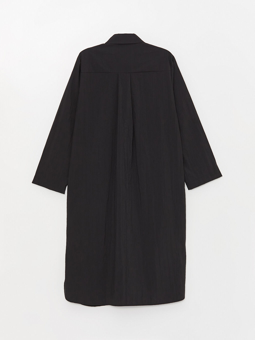 Siyah Düz Uzun Kollu Kadın Gömlek Elbise-5