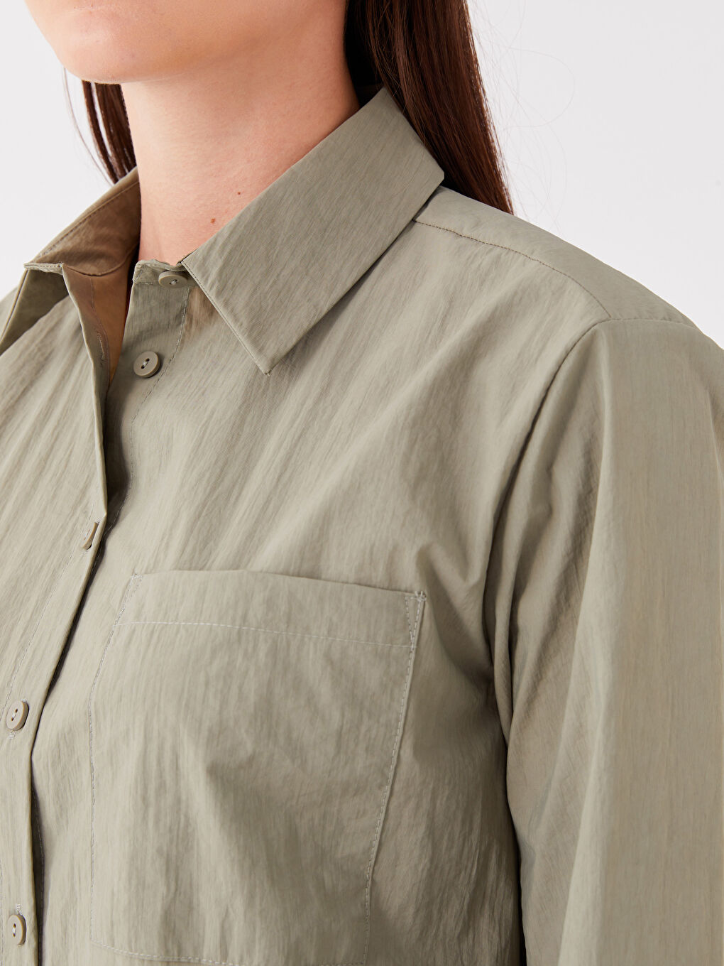 Yeşil Düz Uzun Kollu Kadın Gömlek Elbise-2