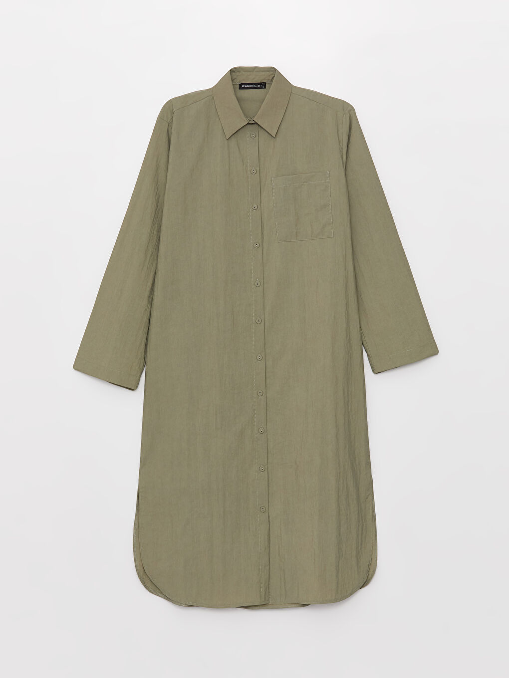 Yeşil Düz Uzun Kollu Kadın Gömlek Elbise-4