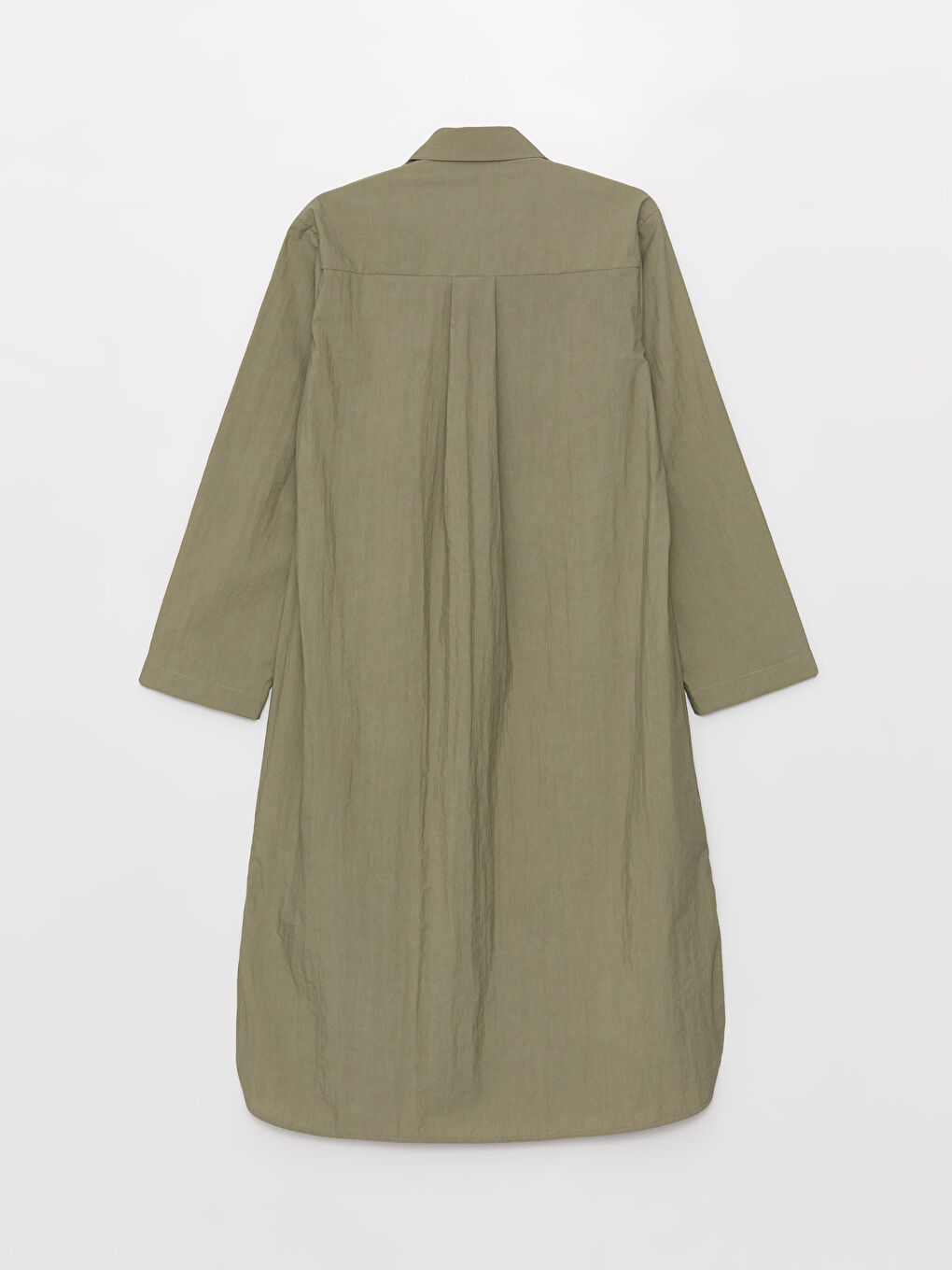 Yeşil Düz Uzun Kollu Kadın Gömlek Elbise-5