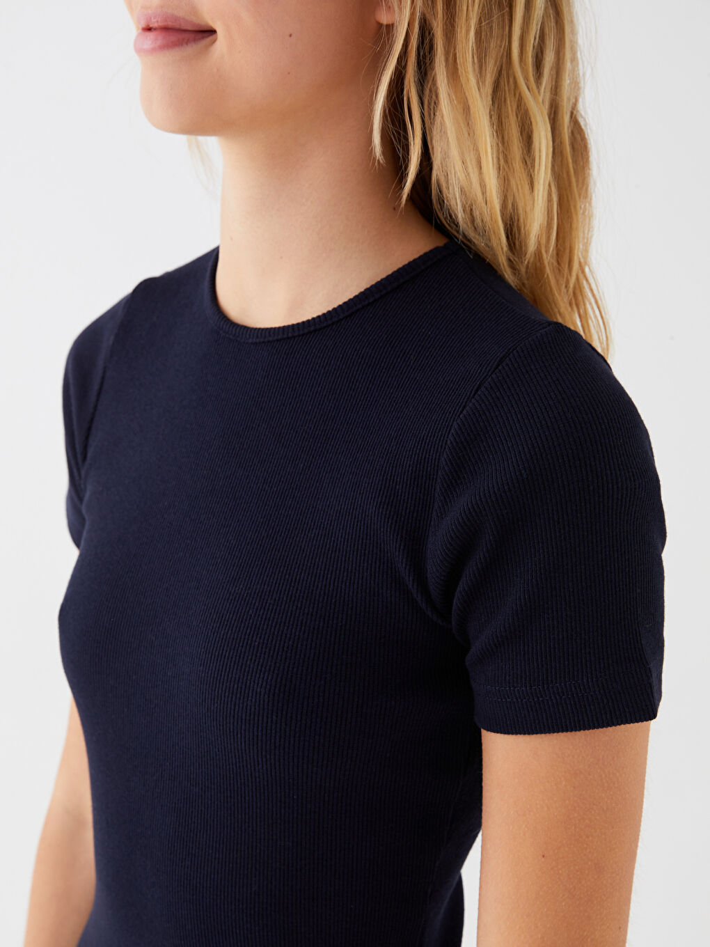 Lacivert Bisiklet Yaka Kadın Elbise-3