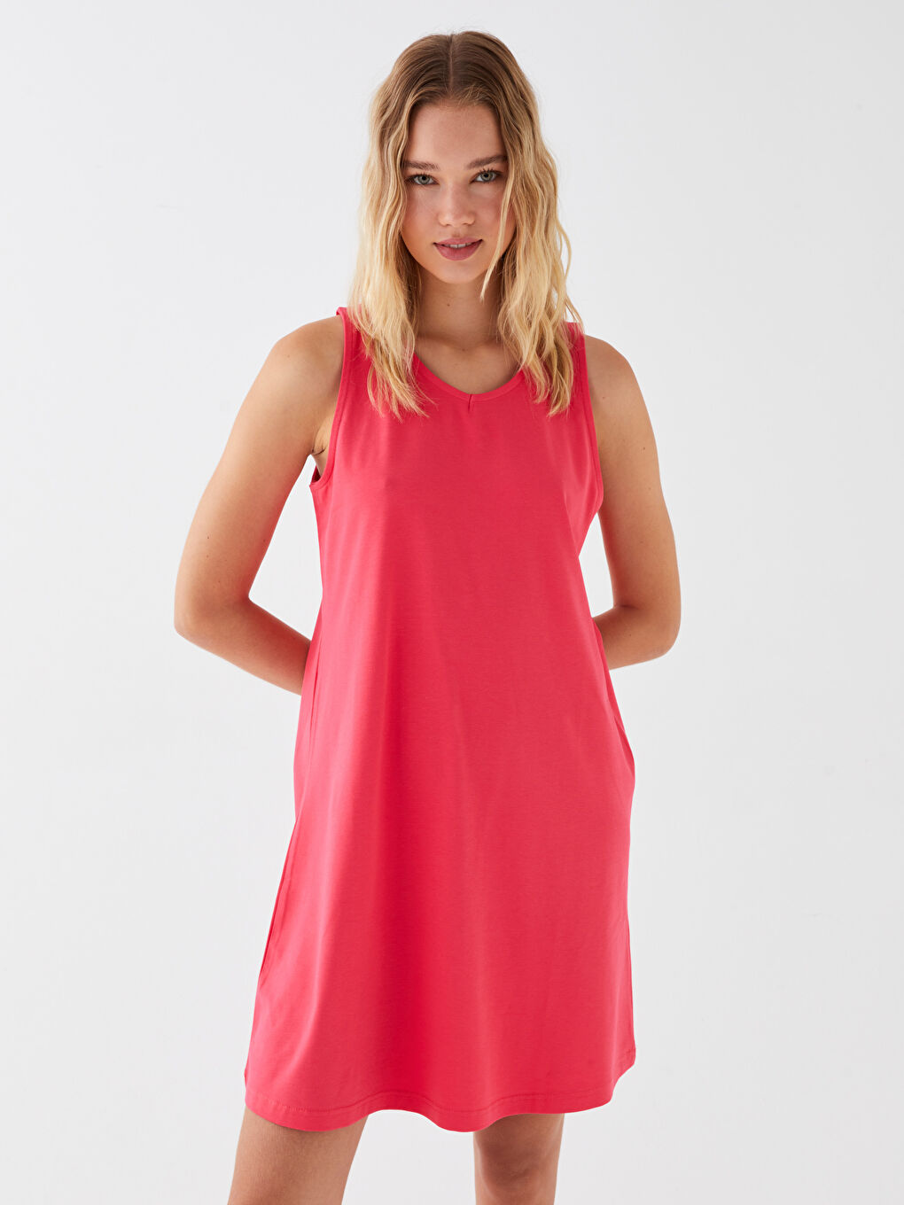 Mercan Bisiklet Yaka Kadın Elbise-1