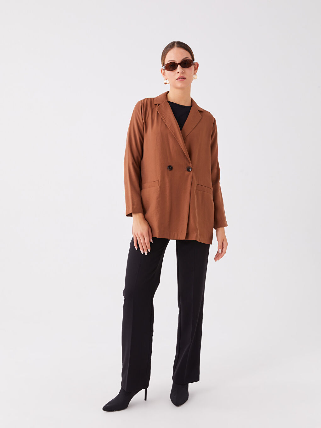 Kahverengi Düz Uzun Kollu Kadın Ceket-2