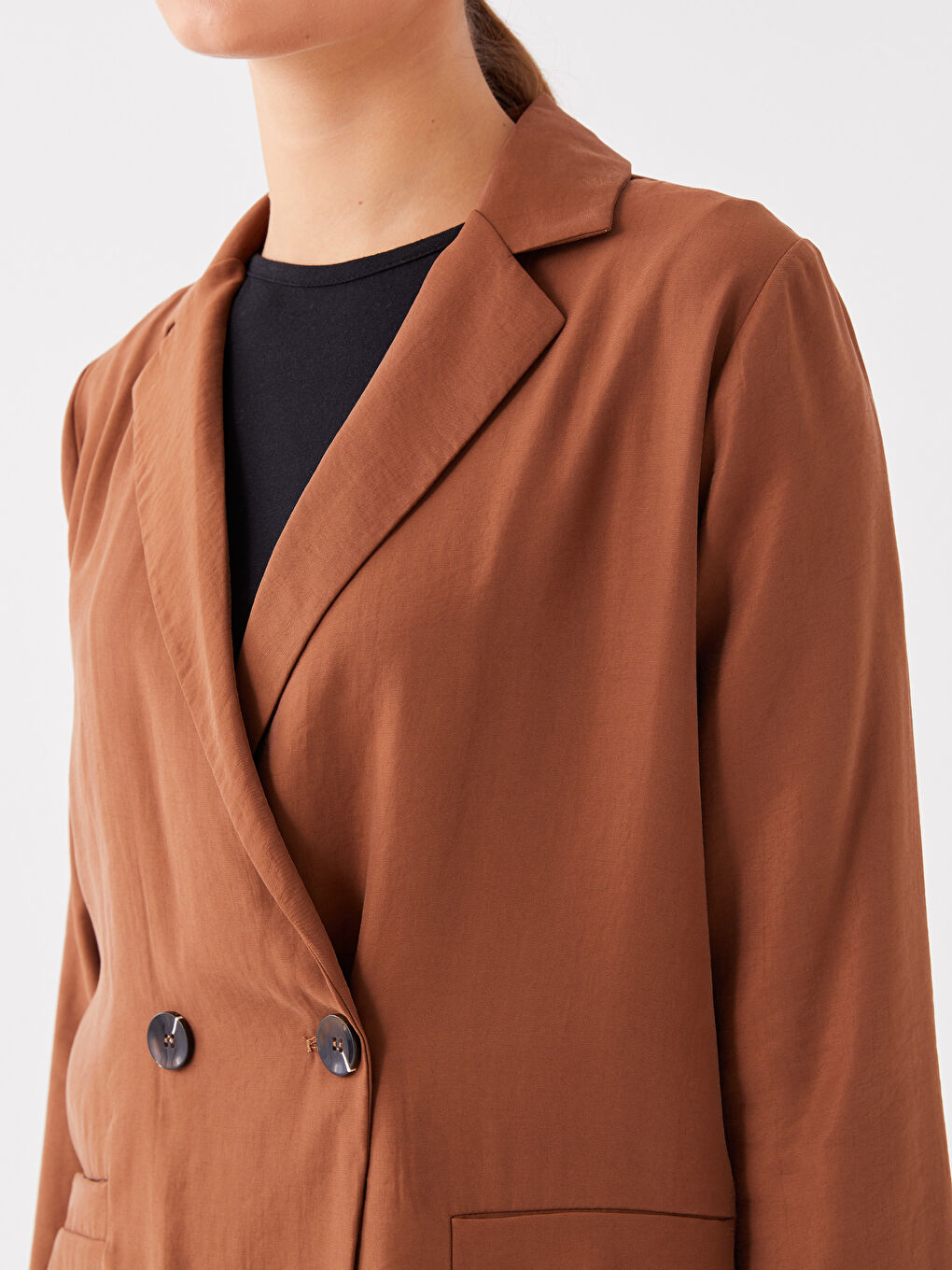 Kahverengi Düz Uzun Kollu Kadın Ceket-3