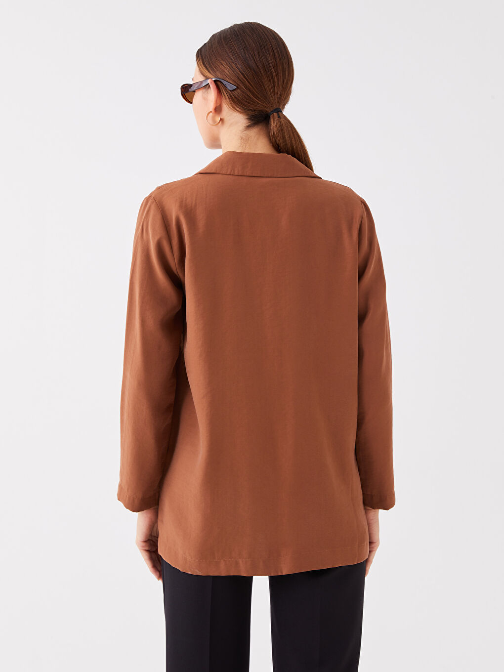 Kahverengi Düz Uzun Kollu Kadın Ceket-4