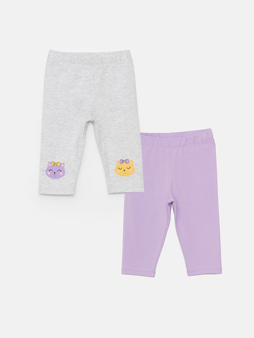 Lila Beli Lastikli 3/4 Boy Kız Bebek Tayt 2'li