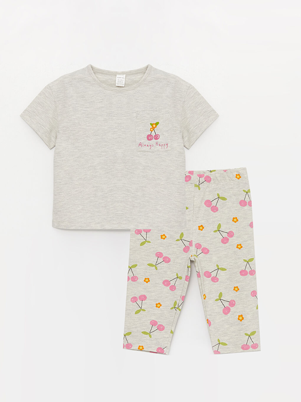 Crew Neck Baby Girl T-Shirt and 3/4 Length Tights, Pack of 2