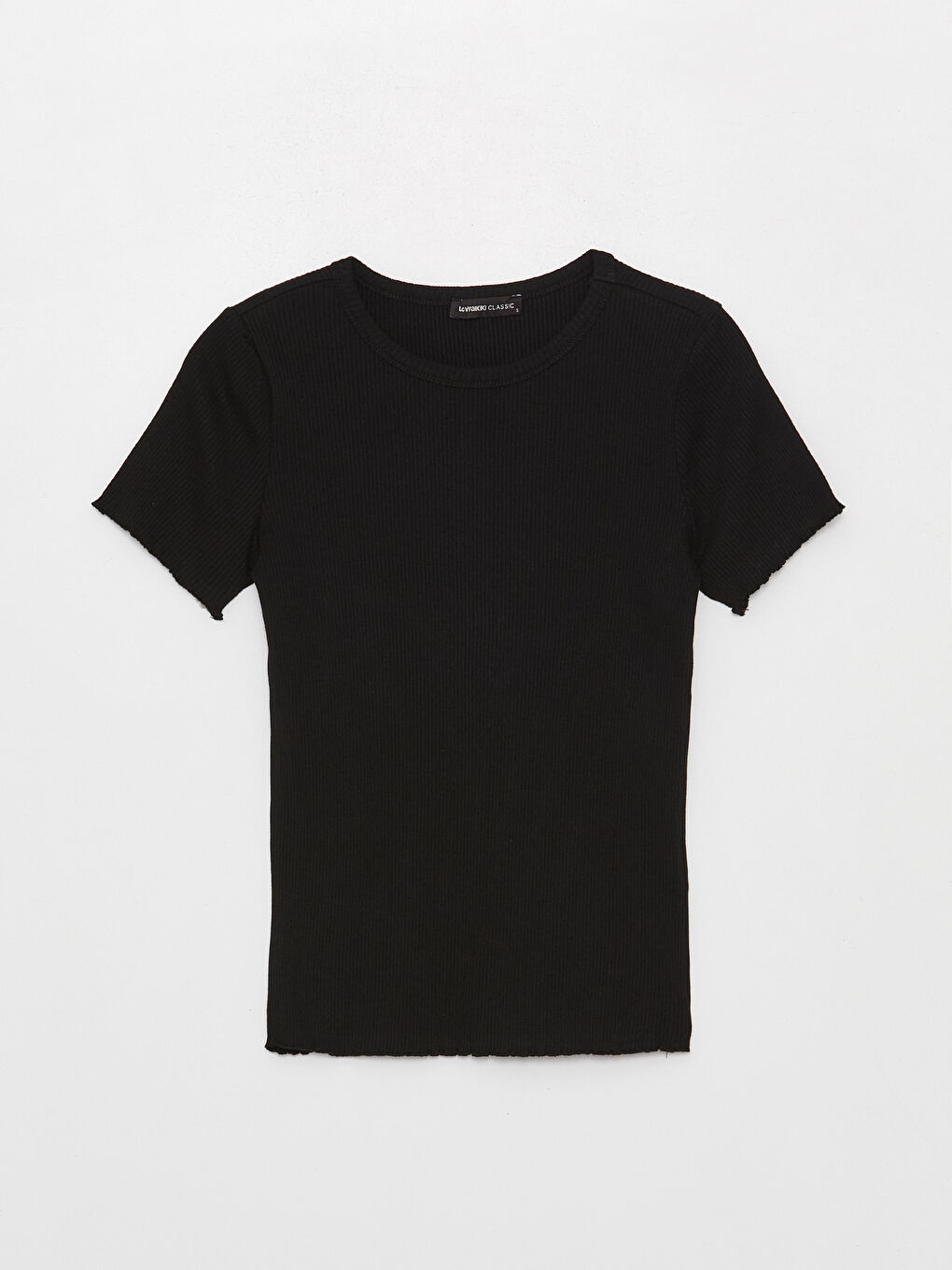 Siyah Bisiklet Yaka Düz Kısa Kollu Kadın Tişört-5