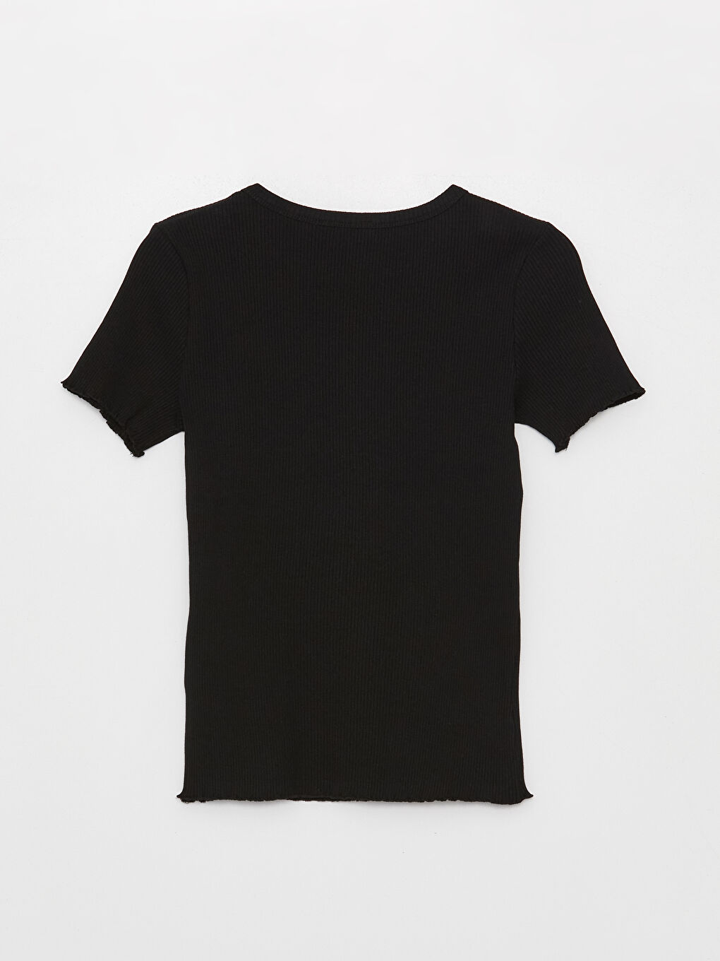 Siyah Bisiklet Yaka Düz Kısa Kollu Kadın Tişört-6