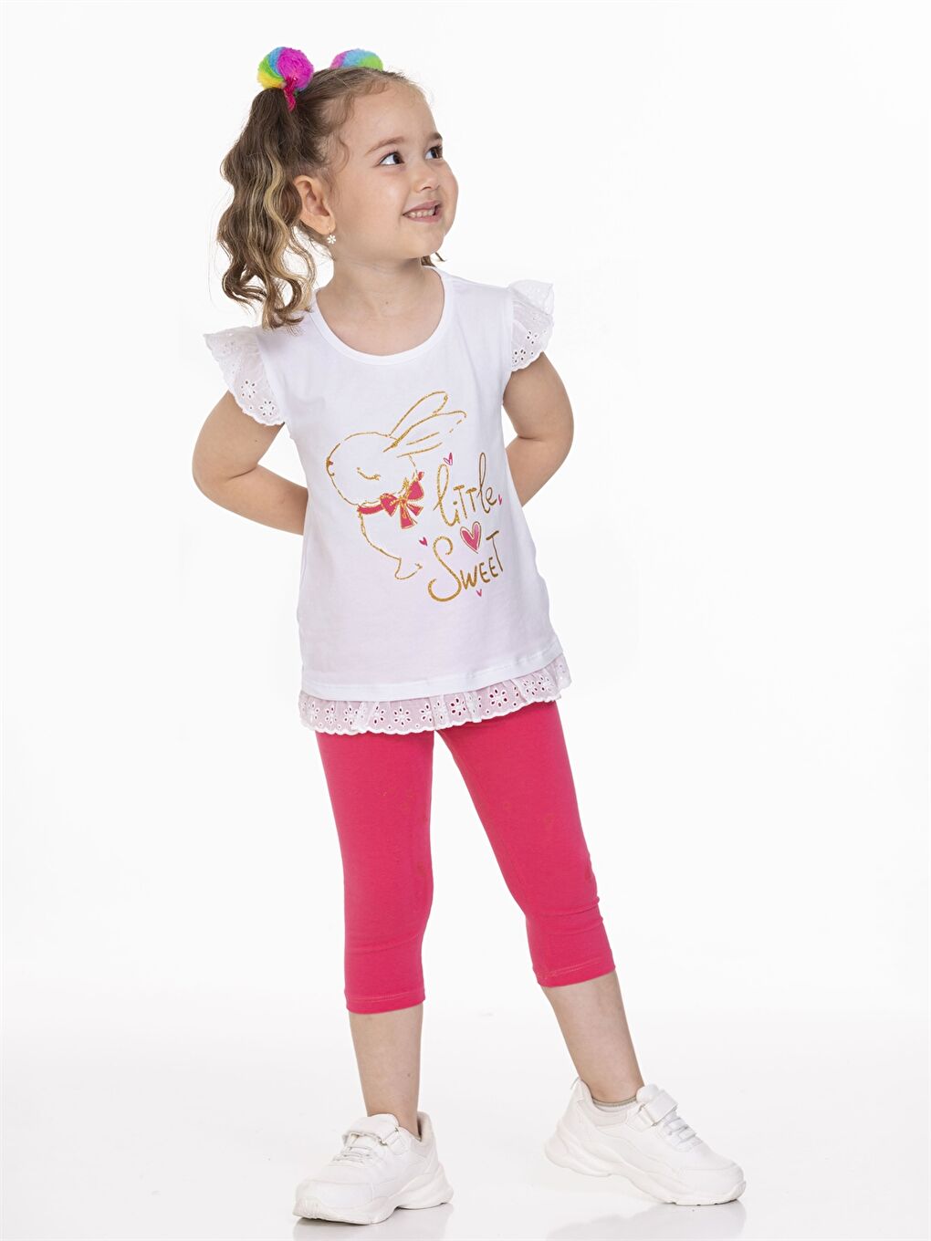 Fuşya Bisiklet Yaka Kısa Kollu Baskılı Kız Bebek Tişört ve Tayt 2'li Takım-2