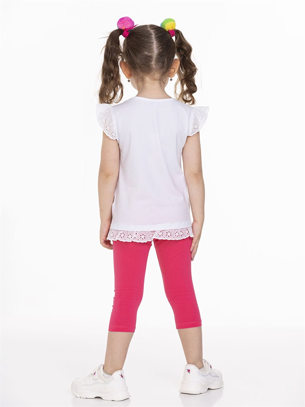 Fuşya Bisiklet Yaka Kısa Kollu Baskılı Kız Bebek Tişört ve Tayt 2'li Takım-3