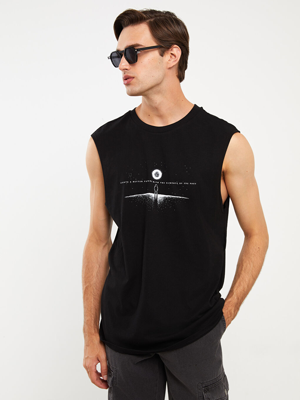 Crew Neck Printed Men's Sleeveless T-Shirt -S3L225Z8-CVL