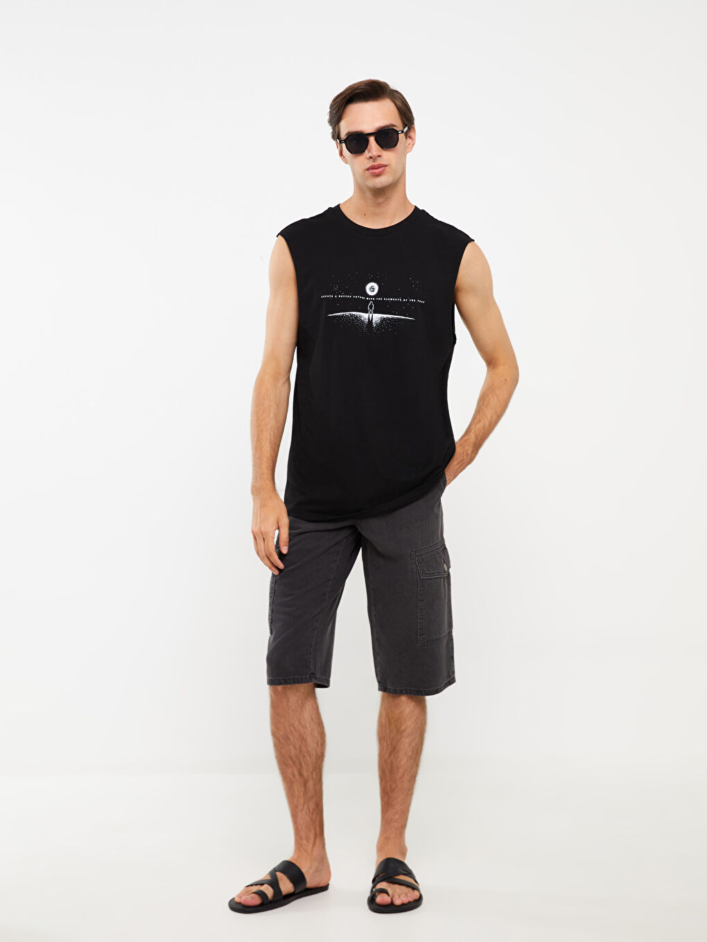 Crew Neck Printed Men's Sleeveless T-Shirt -S3L225Z8-CVL