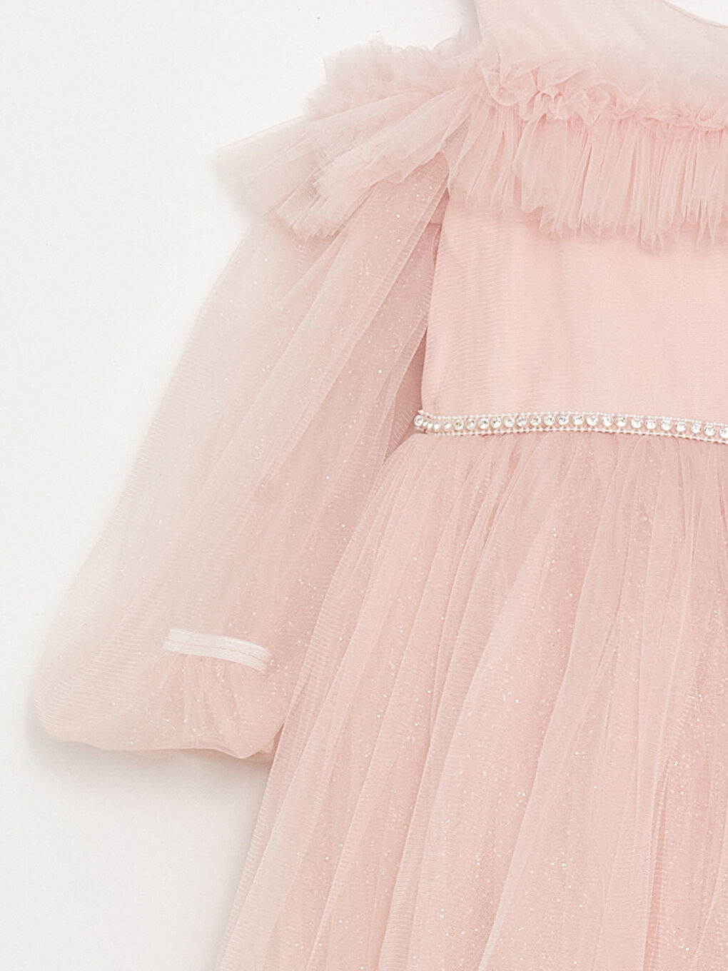 Pembe Bisiklet Yaka Tül Detaylı Kız Çocuk Elbise-2