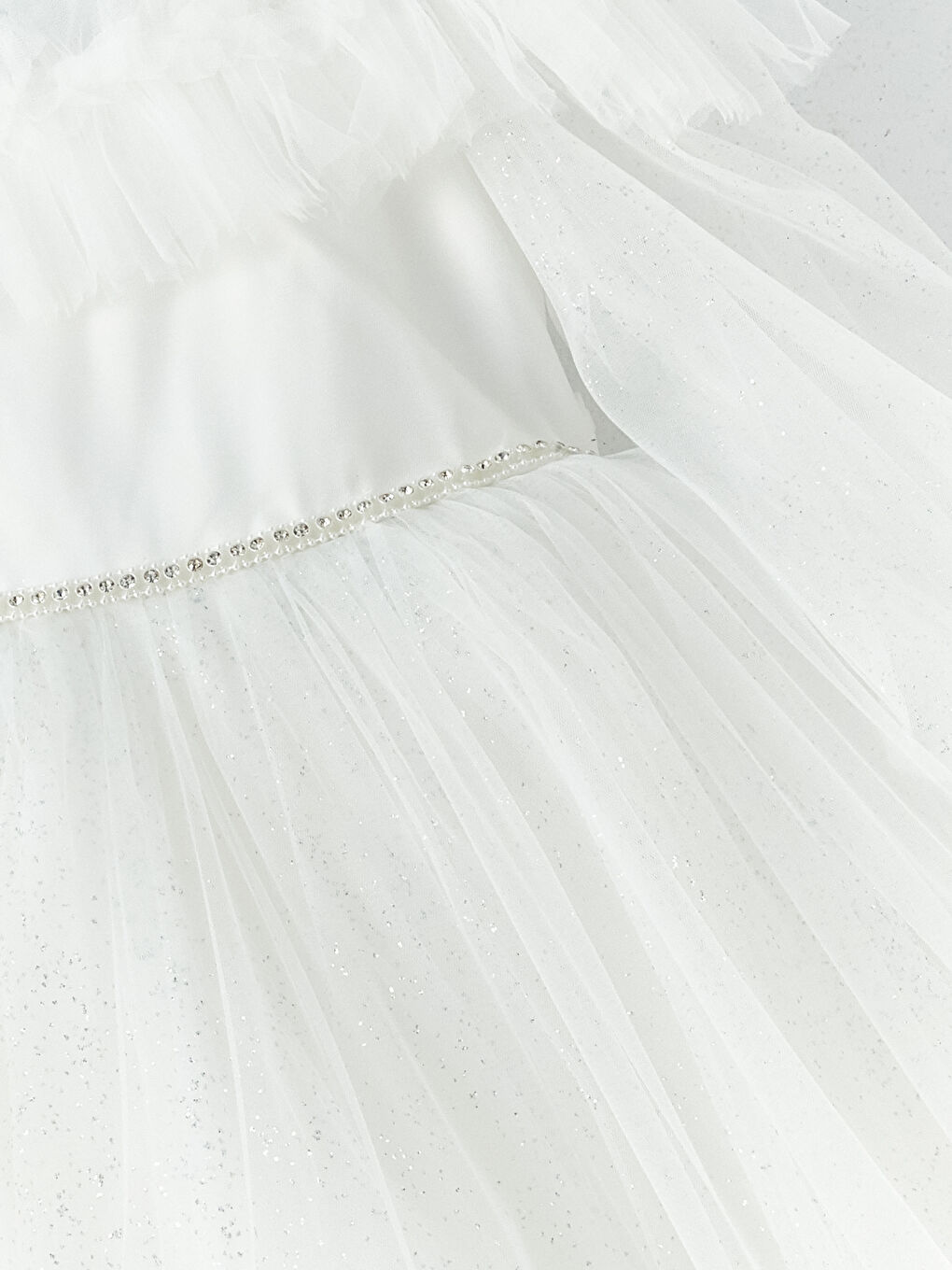 Ekru Bisiklet Yaka Tül Detaylı Kız Çocuk Elbise-2