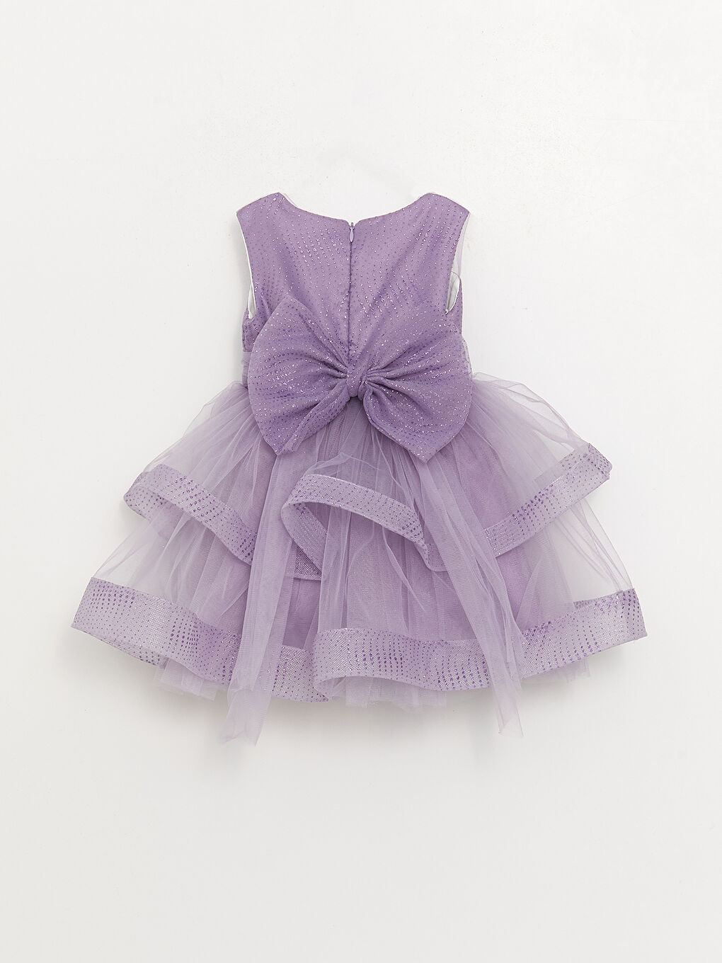 Mor Bisiklet Yaka Tül Detaylı Kız Bebek Abiye Elbise-3