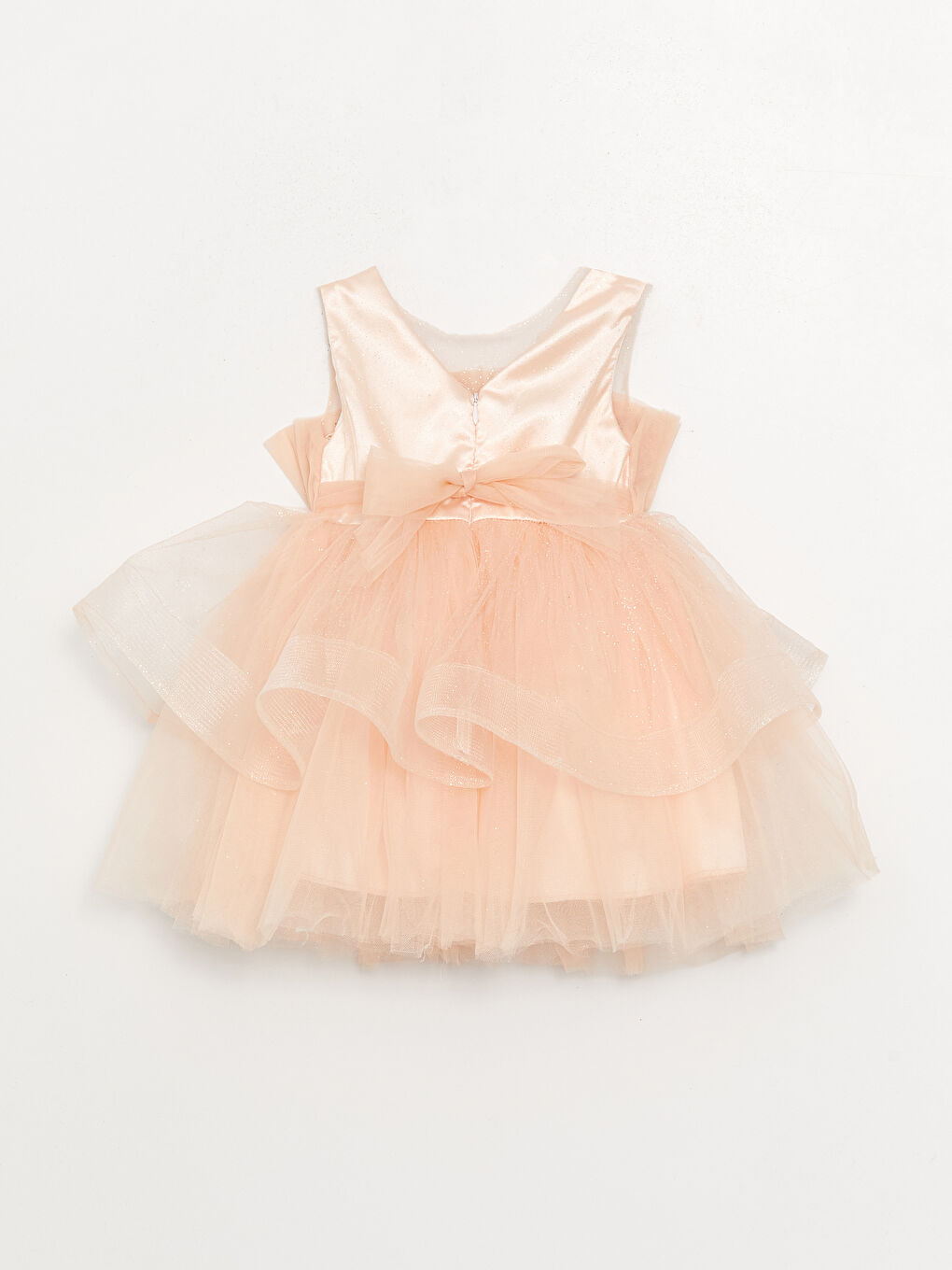 Pembe Bisiklet Yaka Tül Detaylı Kız Bebek Elbise-1