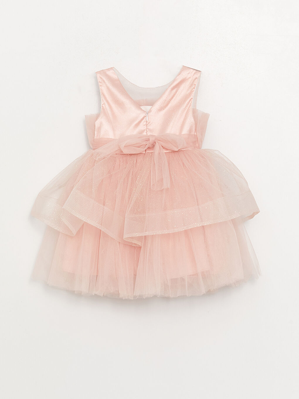 Pembe Bisiklet Yaka Tül Detaylı Kız Bebek Elbise-1