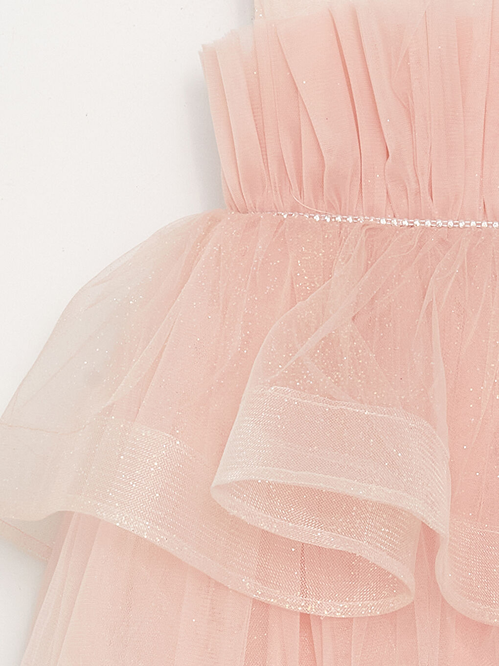 Pembe Bisiklet Yaka Tül Detaylı Kız Bebek Elbise-2