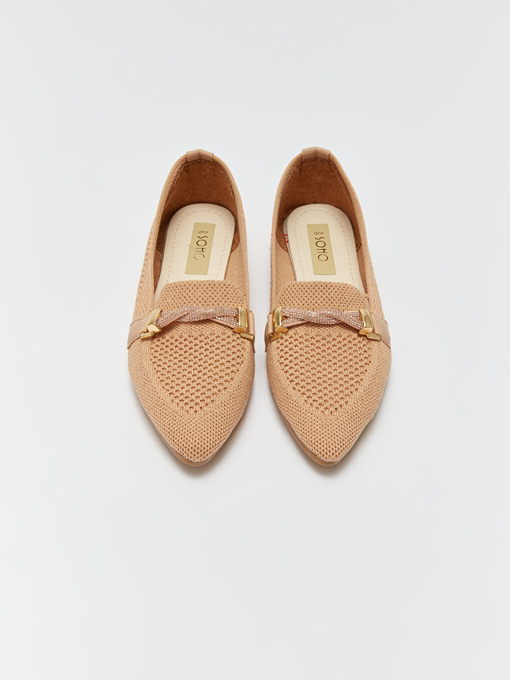 Bej Metal Aplikeli Deri Kadın Loafer Ayakkabı-2