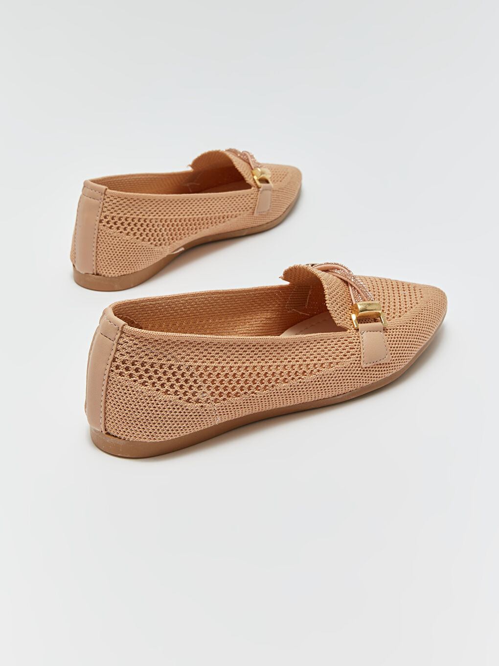 Bej Metal Aplikeli Deri Kadın Loafer Ayakkabı-4