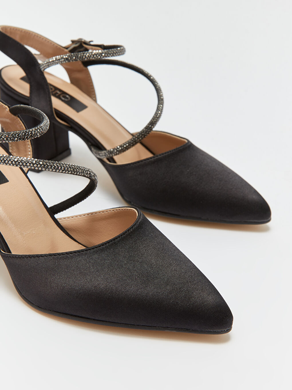 Siyah İnce Çapraz Bantlı Kadın Topuklu Ayakkabı-2