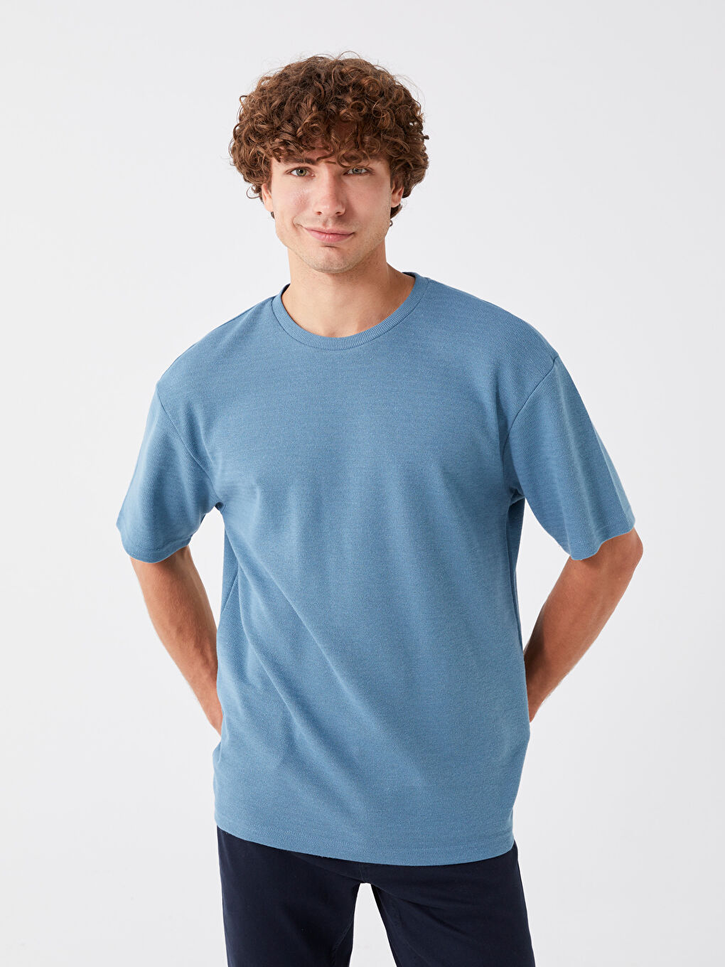 Mavi Bisiklet Yaka Kısa Kollu Erkek Tişört-1