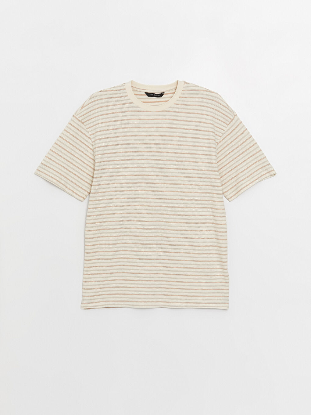 Kahverengi Bisiklet Yaka Kısa Kollu Çizgili Erkek Tişört-5