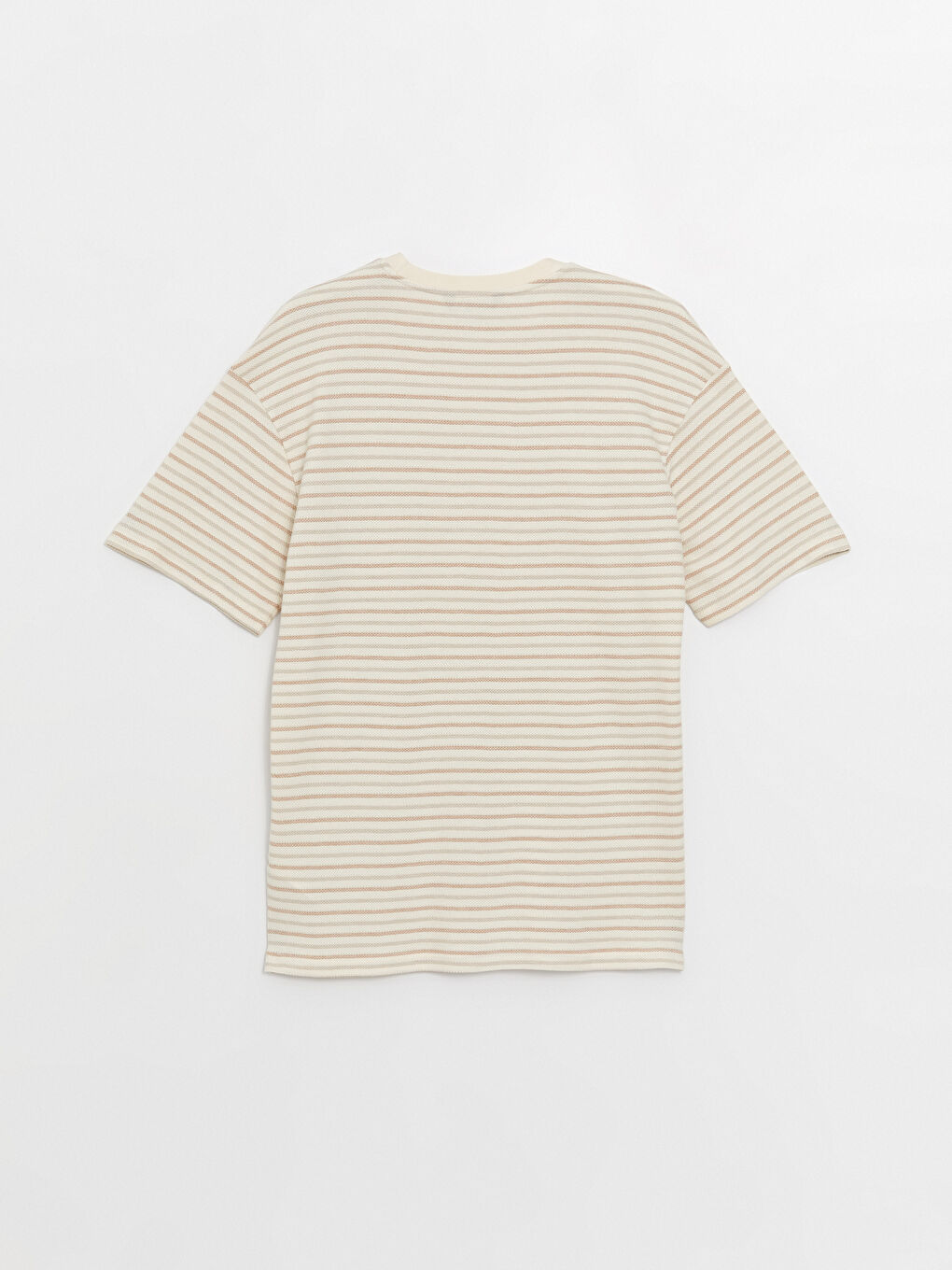 Kahverengi Bisiklet Yaka Kısa Kollu Çizgili Erkek Tişört-6