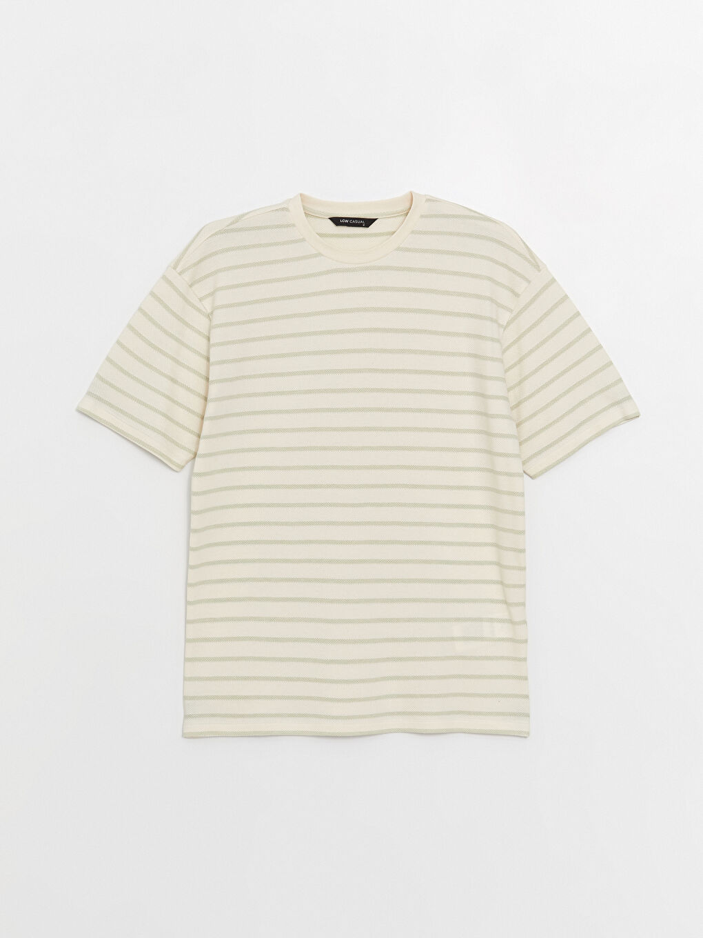 Yeşil Bisiklet Yaka Kısa Kollu Çizgili Erkek Tişört-5