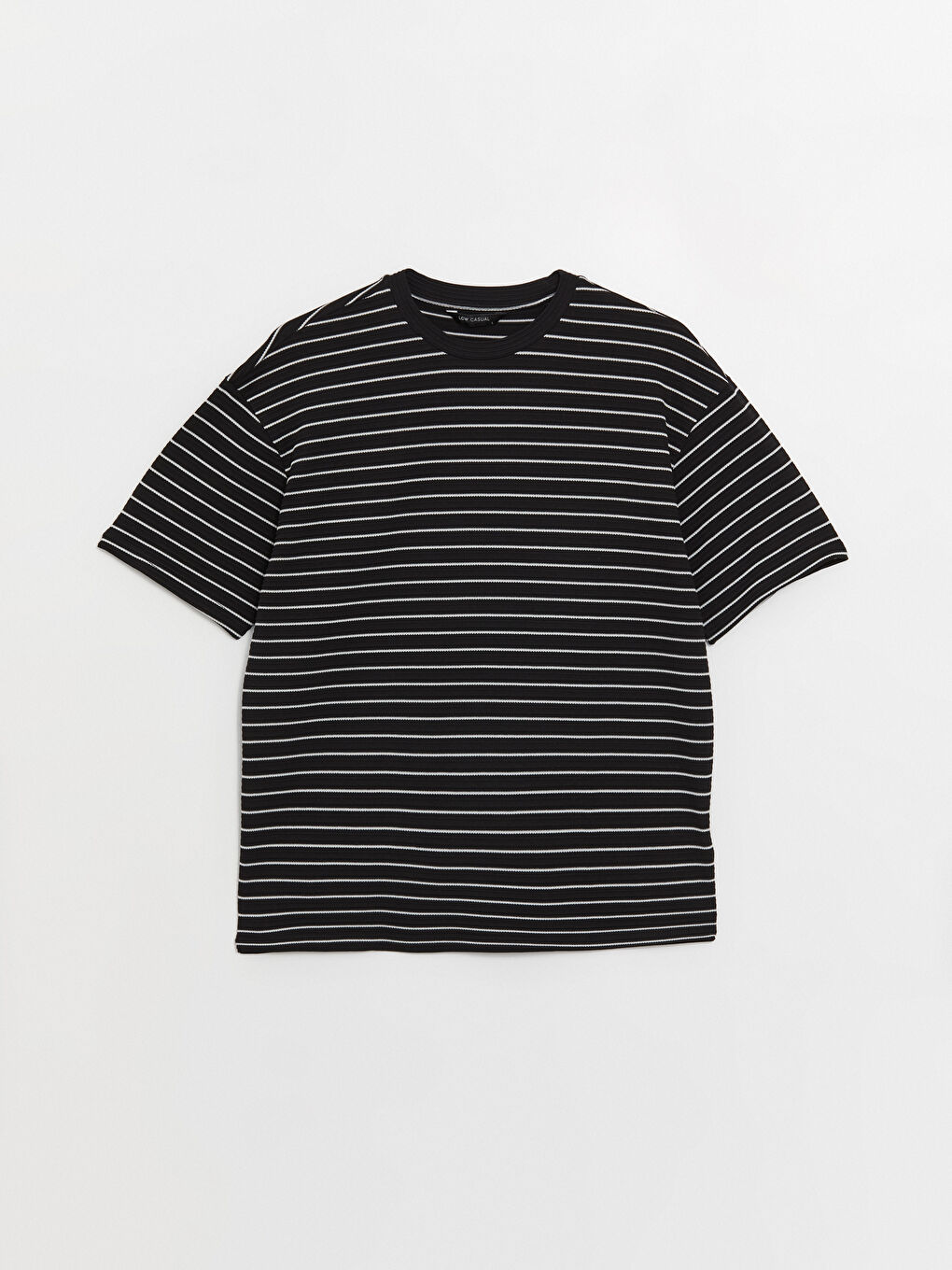 Ekru Bisiklet Yaka Kısa Kollu Çizgili Penye Erkek Tişört