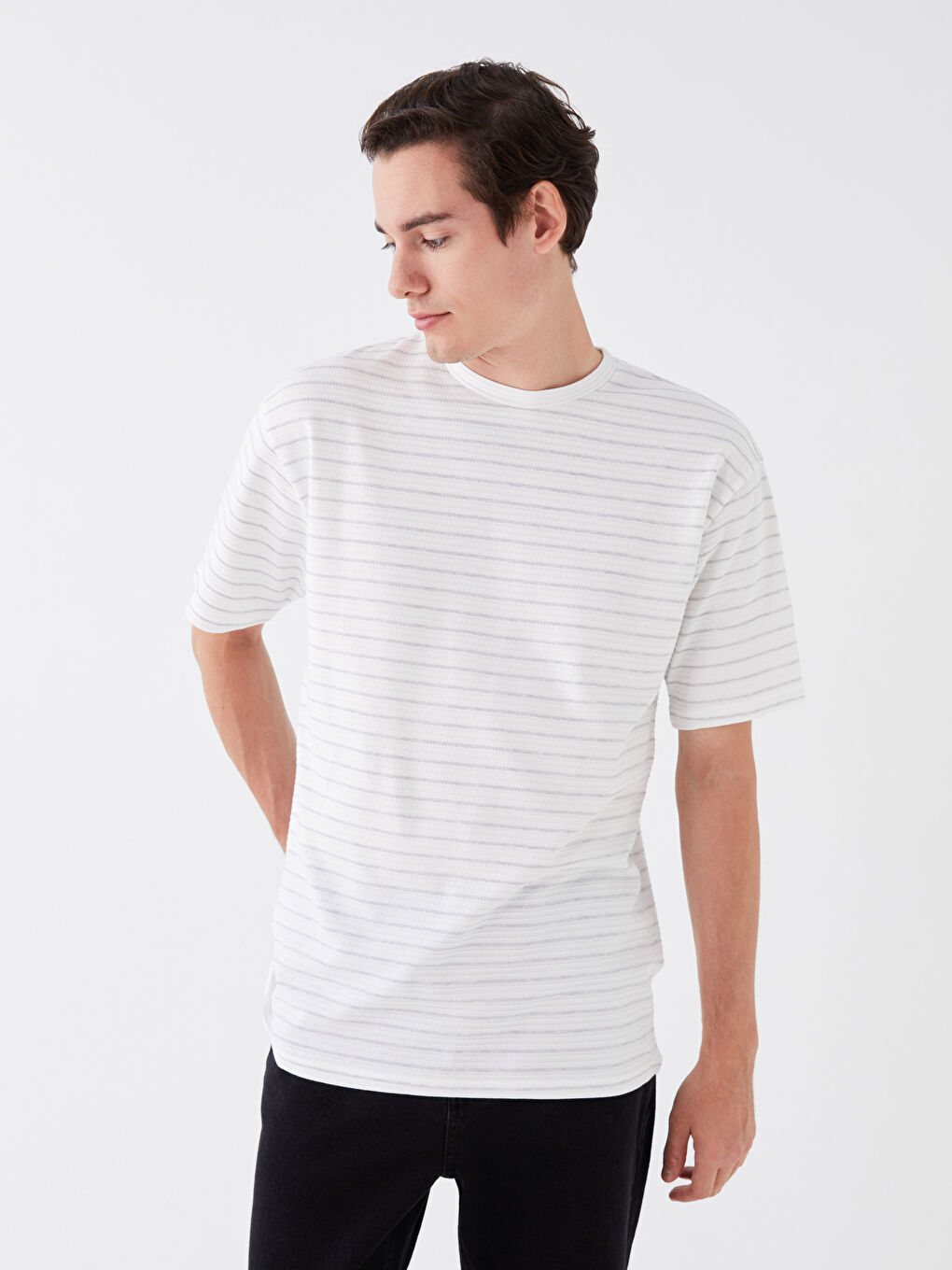 Crew Neck Short Sleeve Striped Jersey Men's T-Shirt