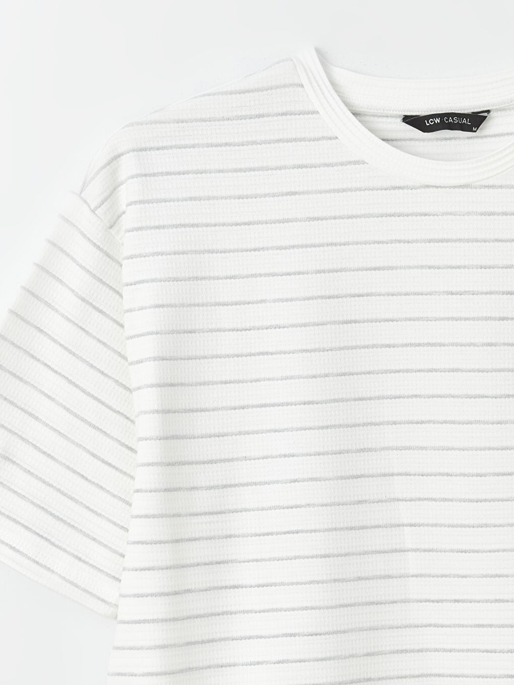 Ekru Bisiklet Yaka Kısa Kollu Çizgili Penye Erkek Tişört-3