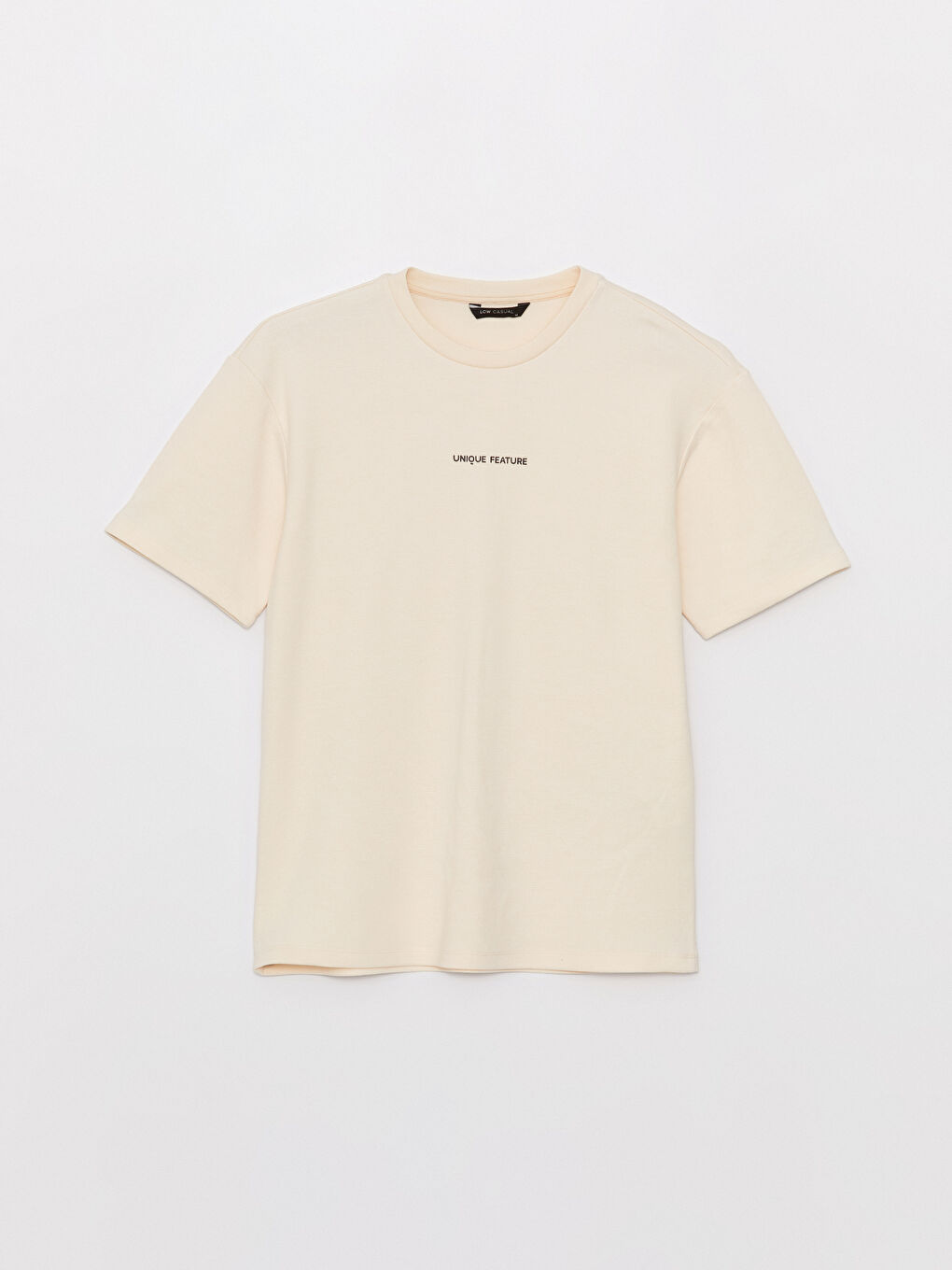 Ekru Bisiklet Yaka Kısa Kollu Baskılı Erkek Tişört-5