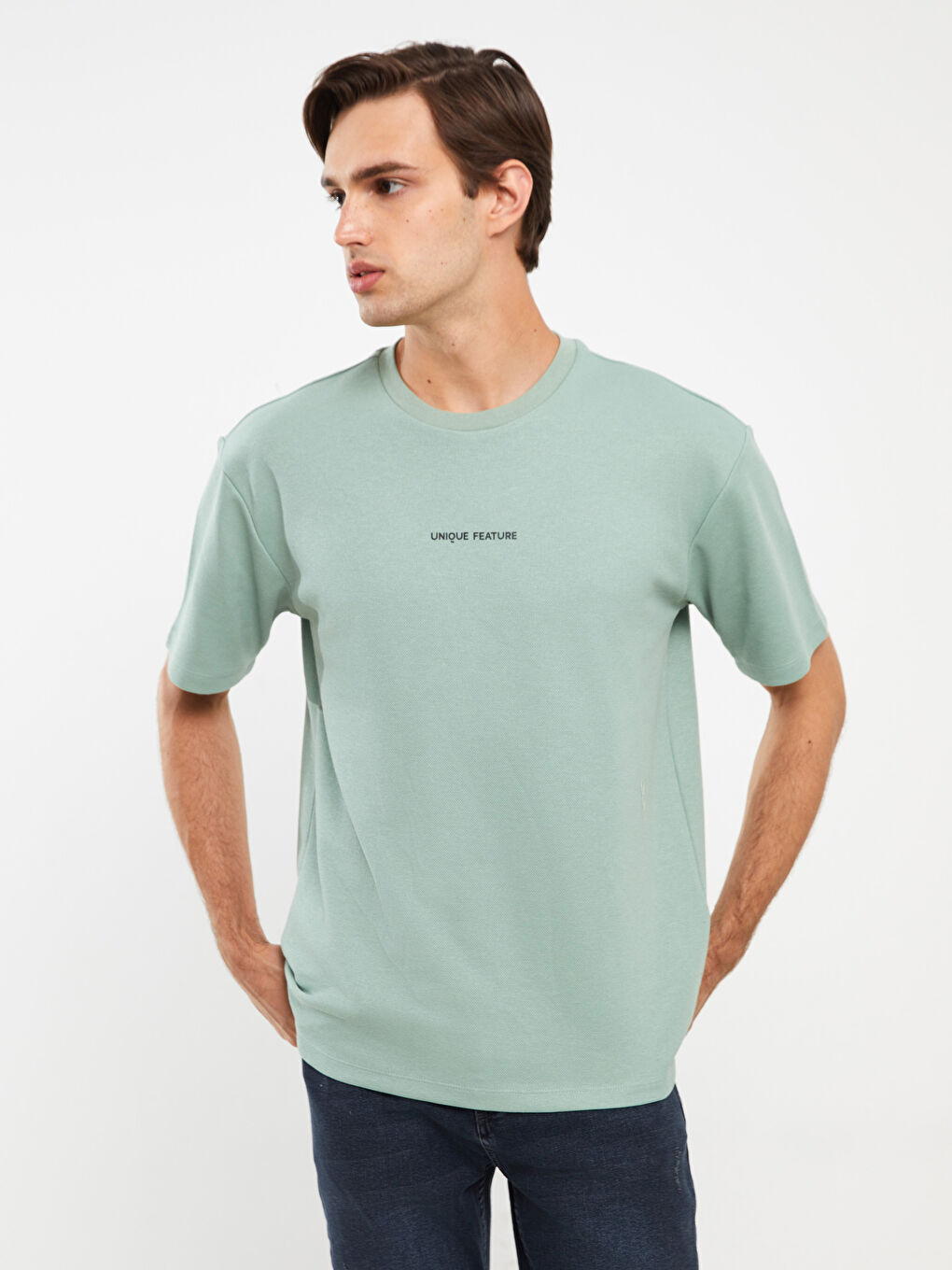 Yeşil Bisiklet Yaka Kısa Kollu Baskılı Erkek Tişört