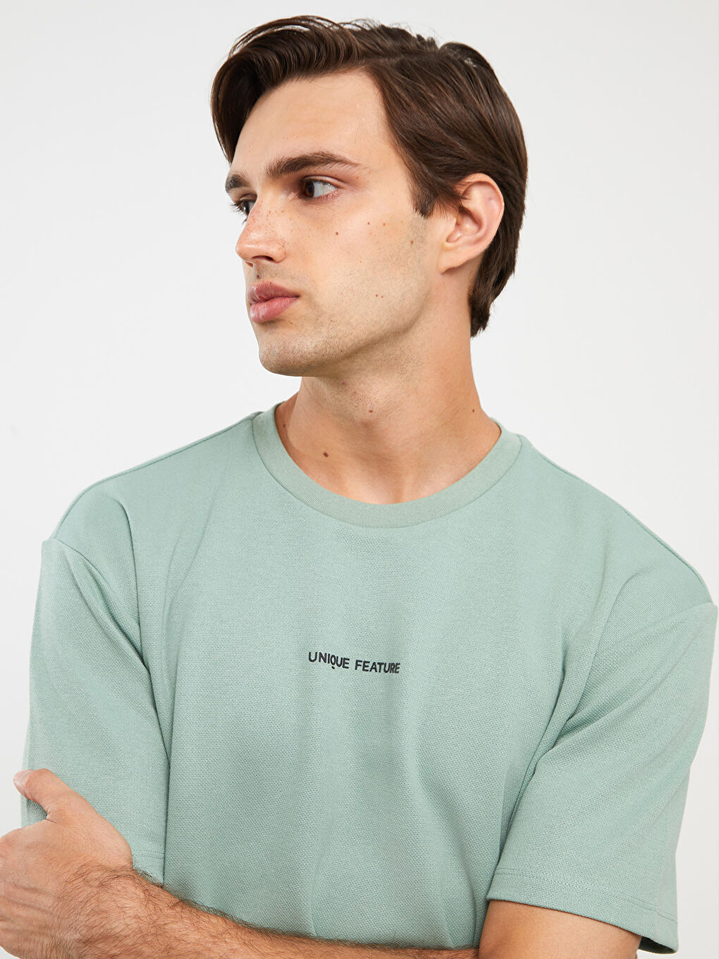 Yeşil Bisiklet Yaka Kısa Kollu Baskılı Erkek Tişört-1