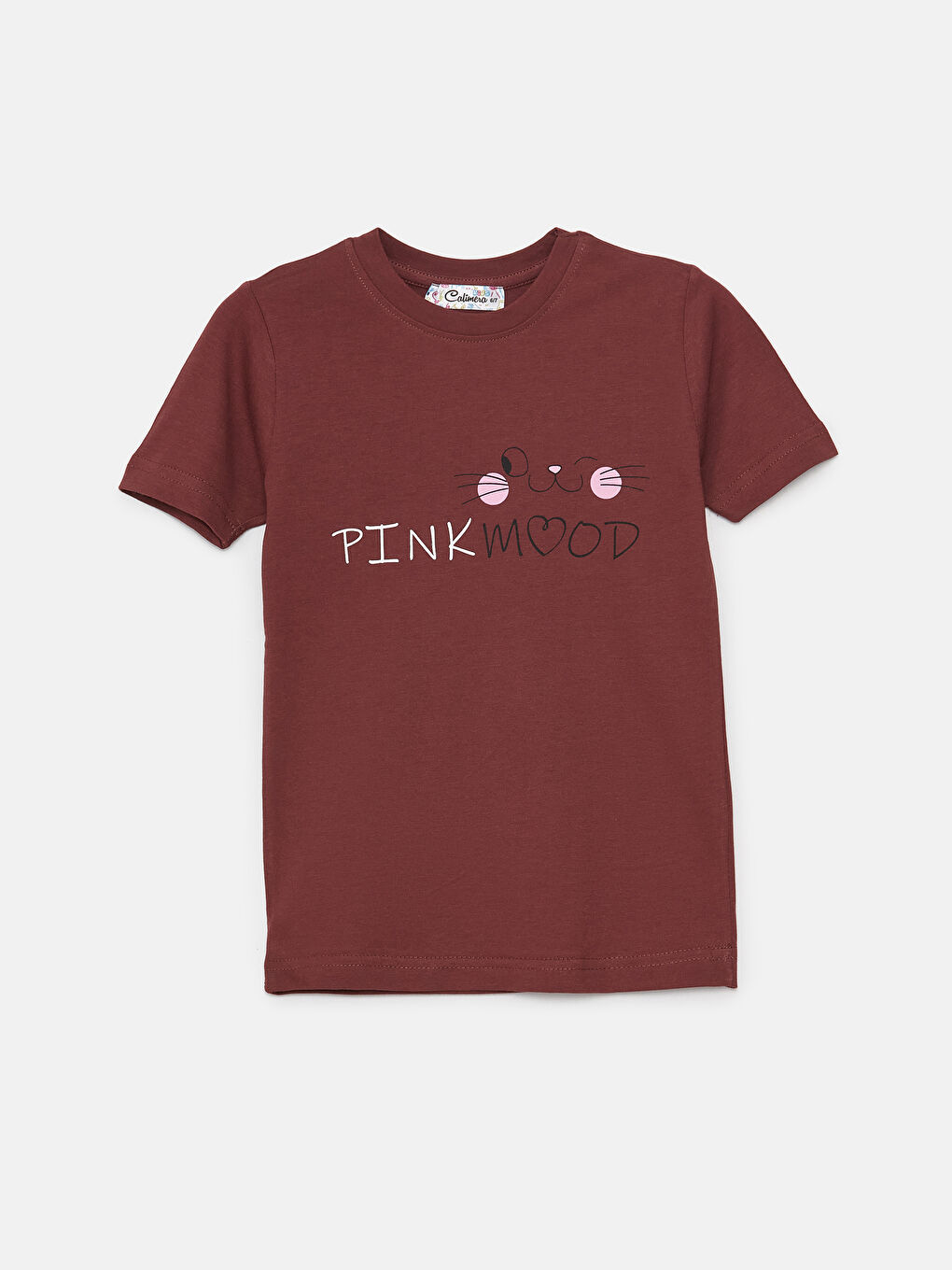 Mürdüm Bisiklet Yaka Baskılı Kısa Kollu Kız Çocuk Tişört