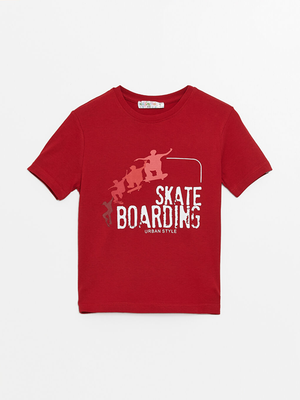 Bordo Bisiklet Yaka Baskılı Kısa Kollu Erkek Çocuk Tişört