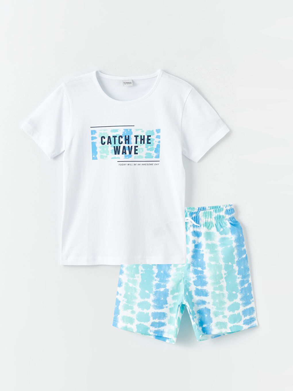 Bicycle Collar Printed Boy's T-Shirt and Swim Shorts -S3L311Z4-LRL