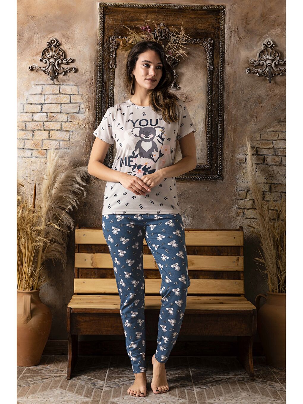 Mavi Bisiklet Yaka Kadın Pijama Takım-1