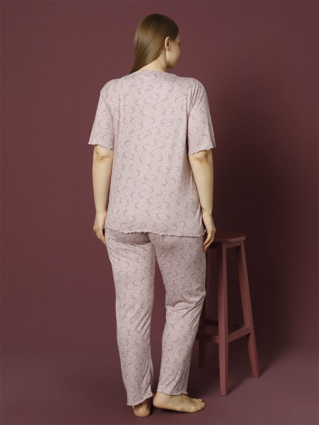 Mor V Yaka Kadın Pijama Takım-1