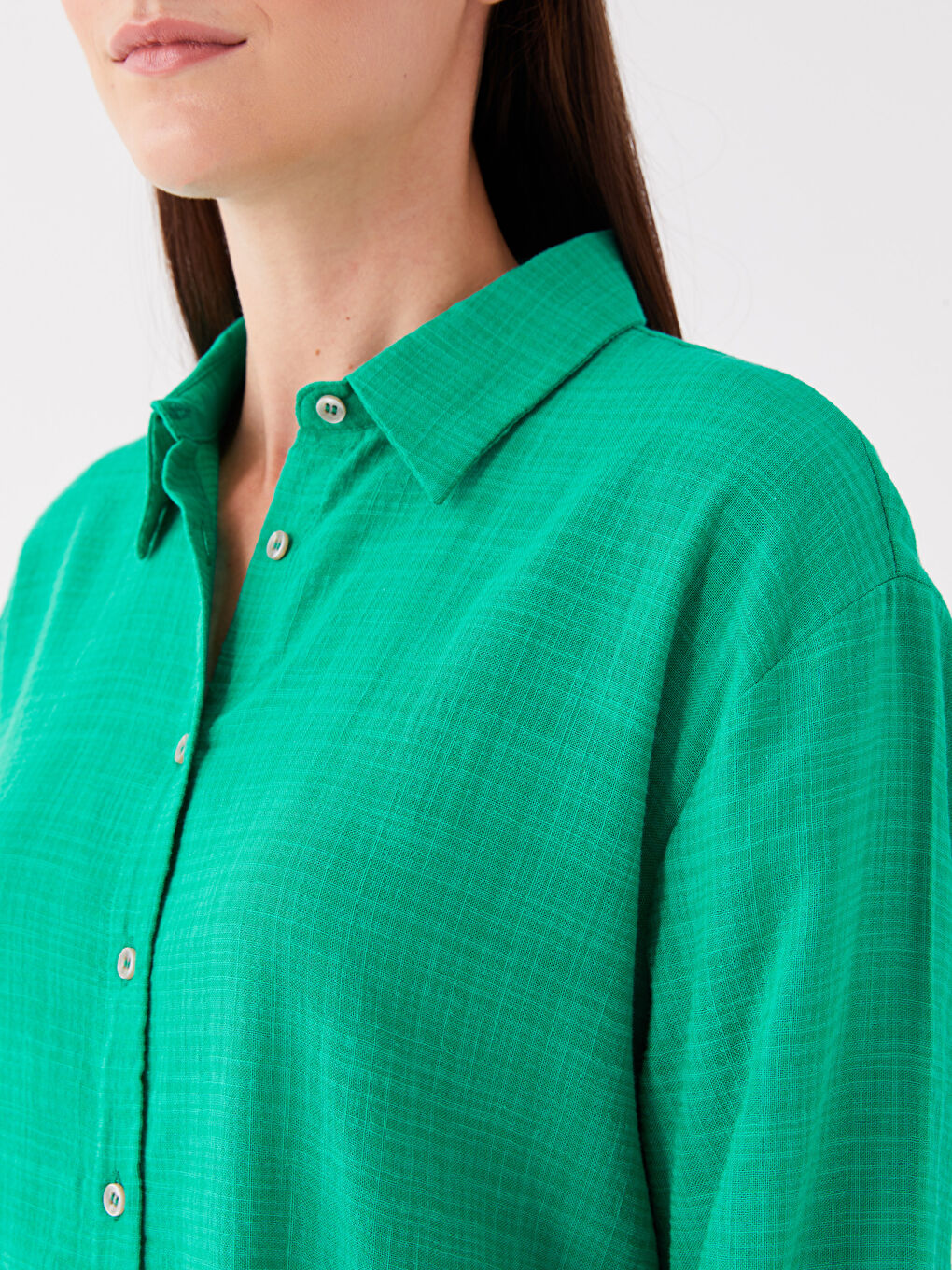 Yeşil Düz Uzun Kollu Kadın Gömlek Tunik-3