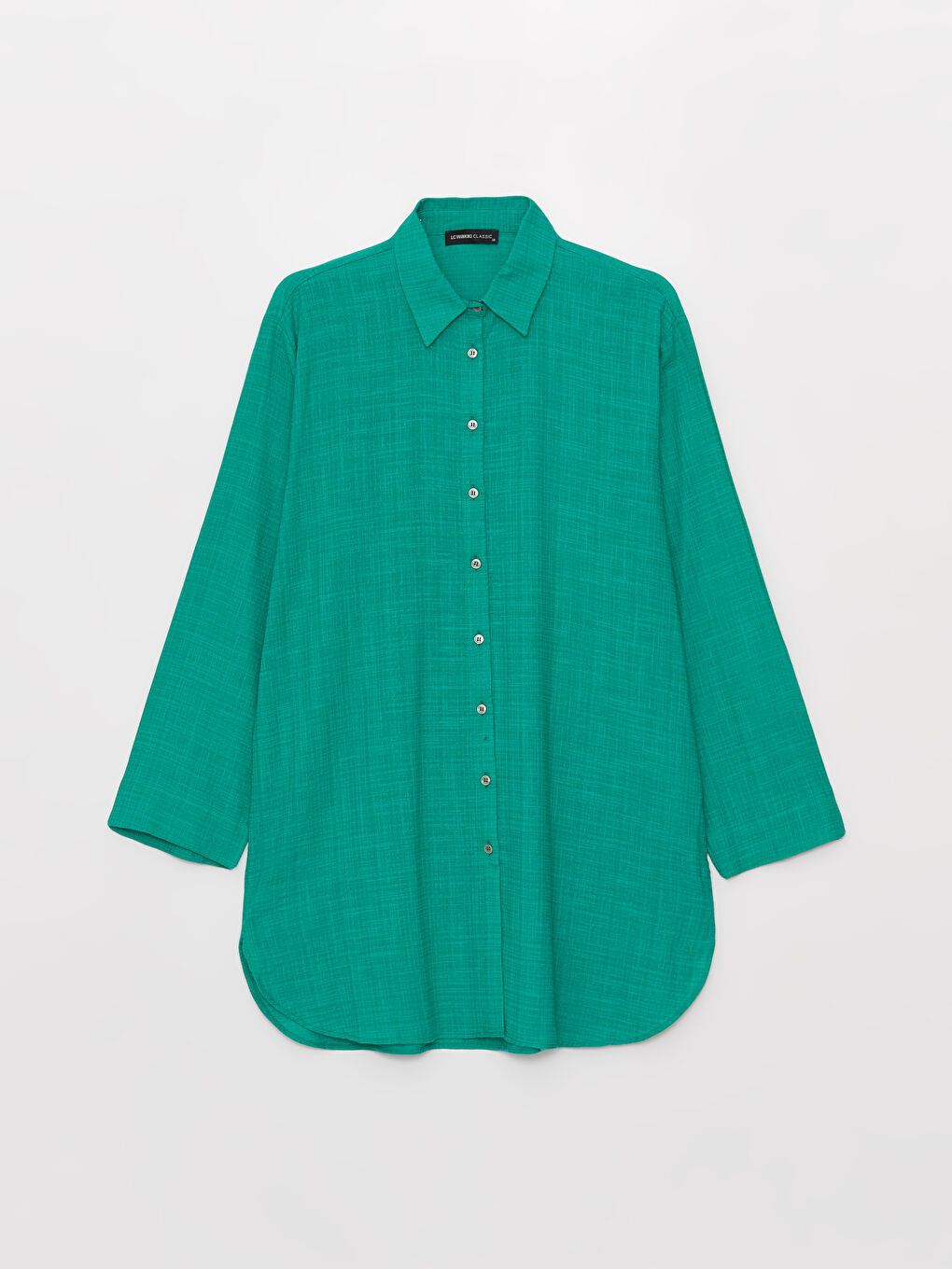 Yeşil Düz Uzun Kollu Kadın Gömlek Tunik-5